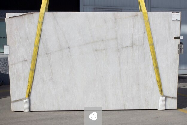 Antolini Cristallo Bianco Top quartzite slab with translucent white field and faint silver veining, polished
