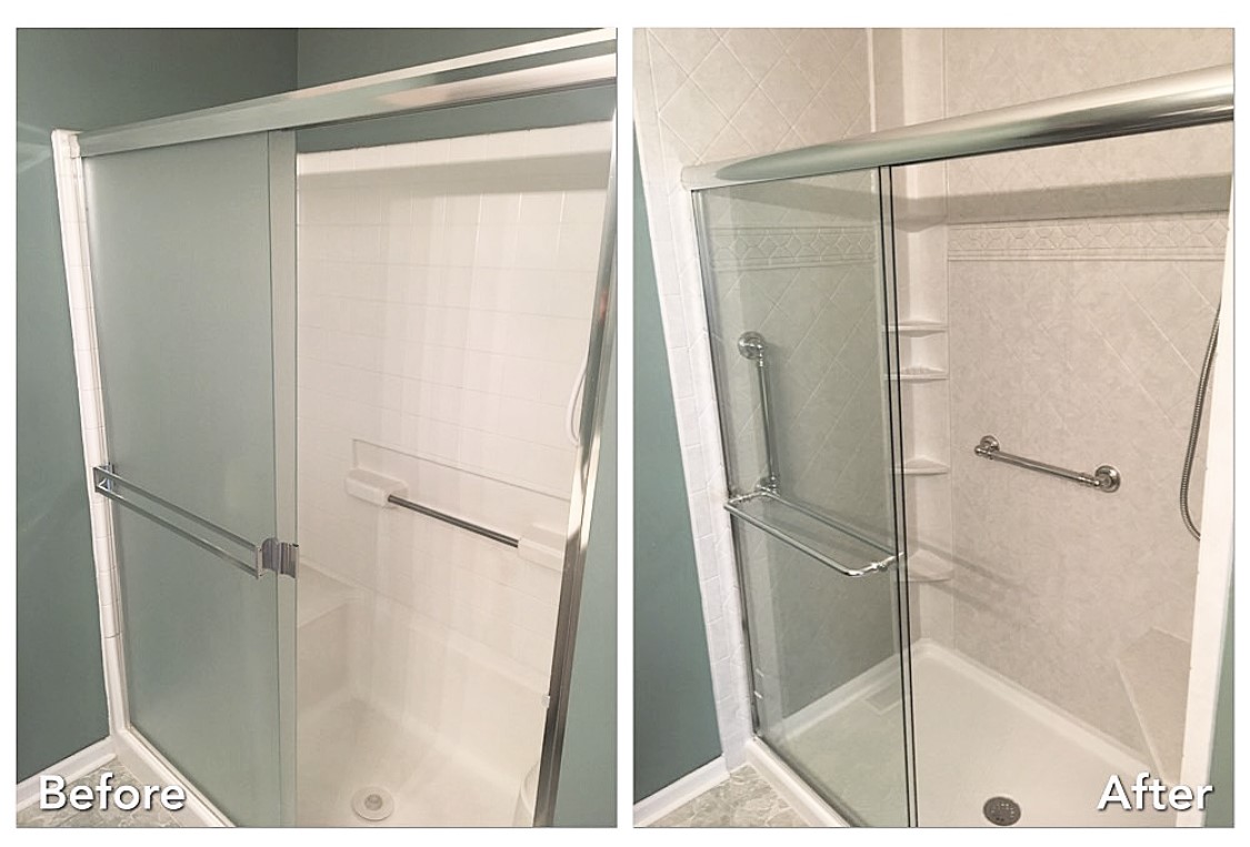 Before and after: Shower Door Upgrade in Westbury, Nassau County