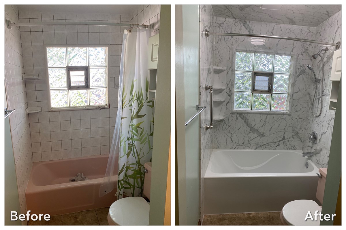 Before and after: Marble Tub Upgrade in Hicksville, Nassau County