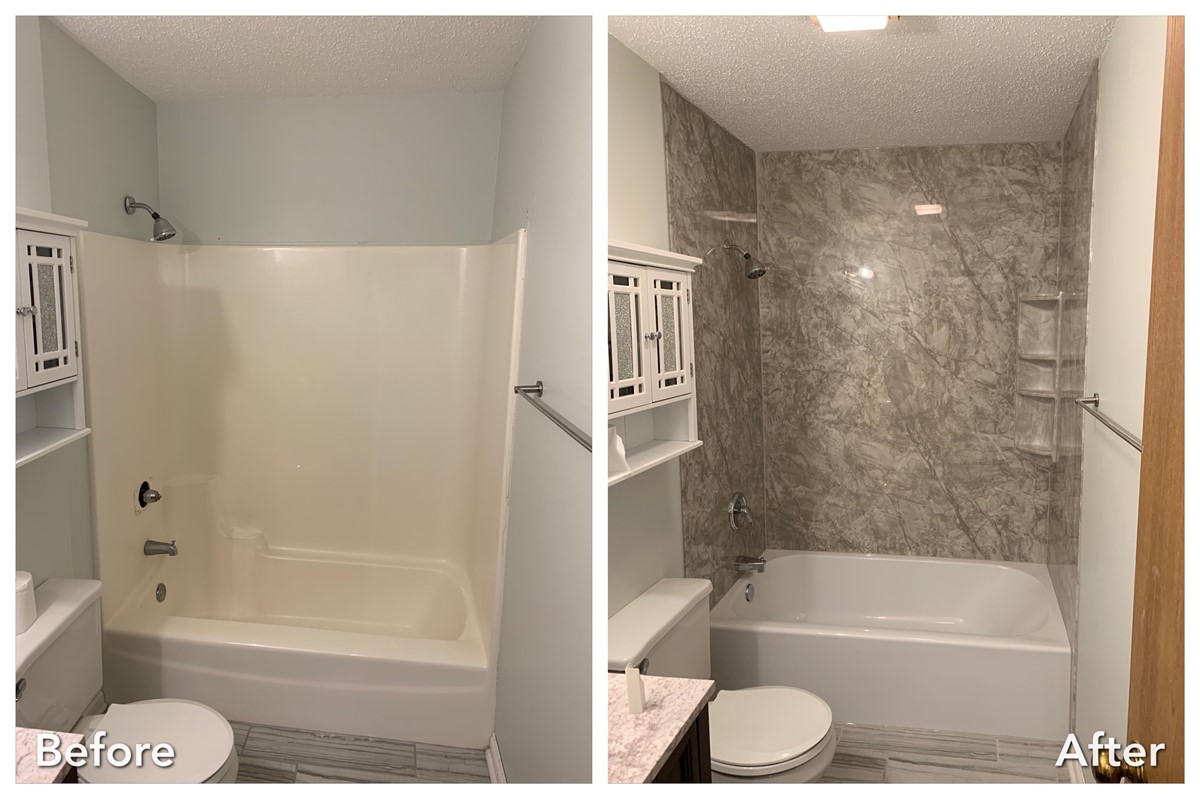 Before and after: Stone-Look Tub Upgrade in Bethpage, Nassau County