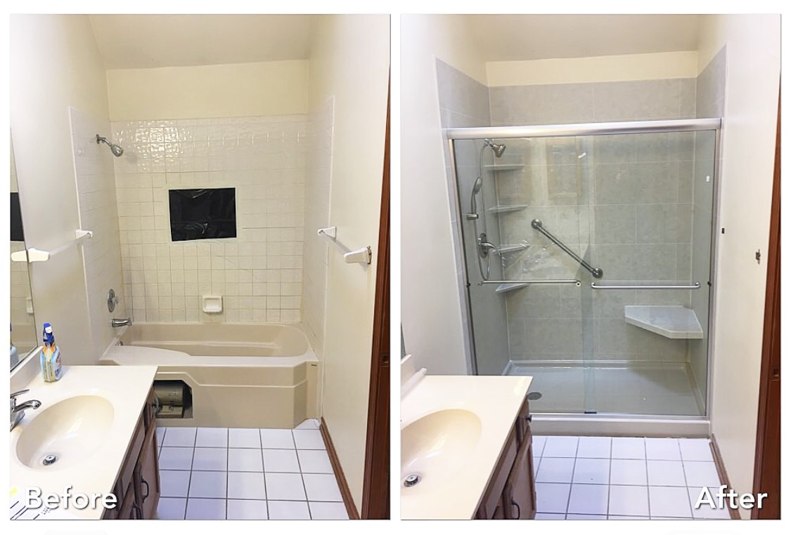 Before and after: Tub-to-Walk-In Shower in Plainview, Nassau County