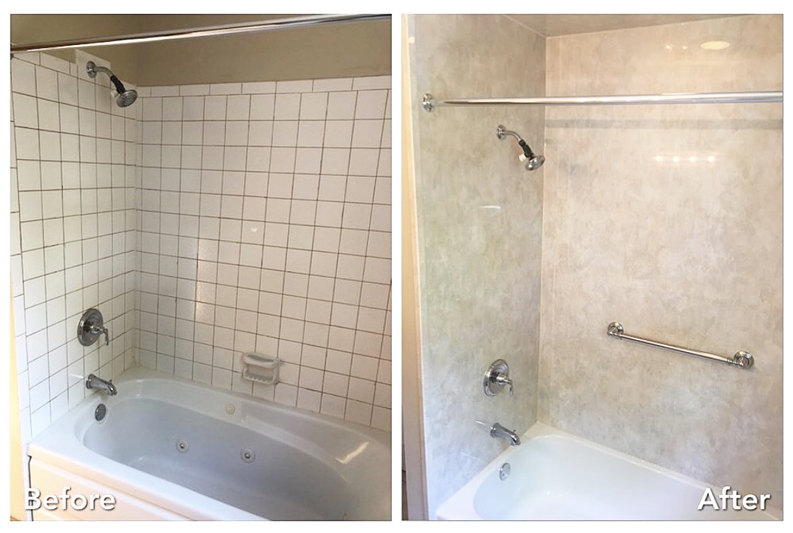 Before and after: Tub Surround Update in Garden City, Nassau County