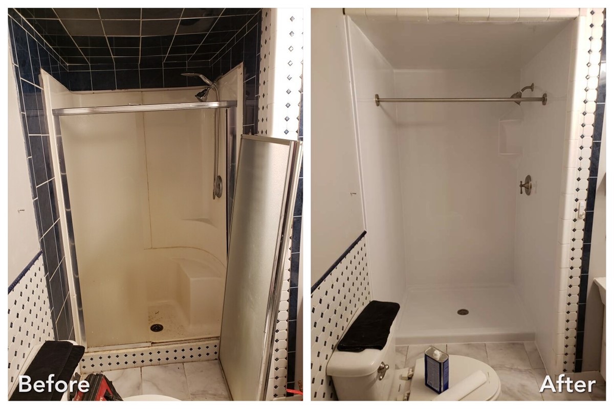 Before and after: Shower Stall Makeover in Farmingdale, Nassau County