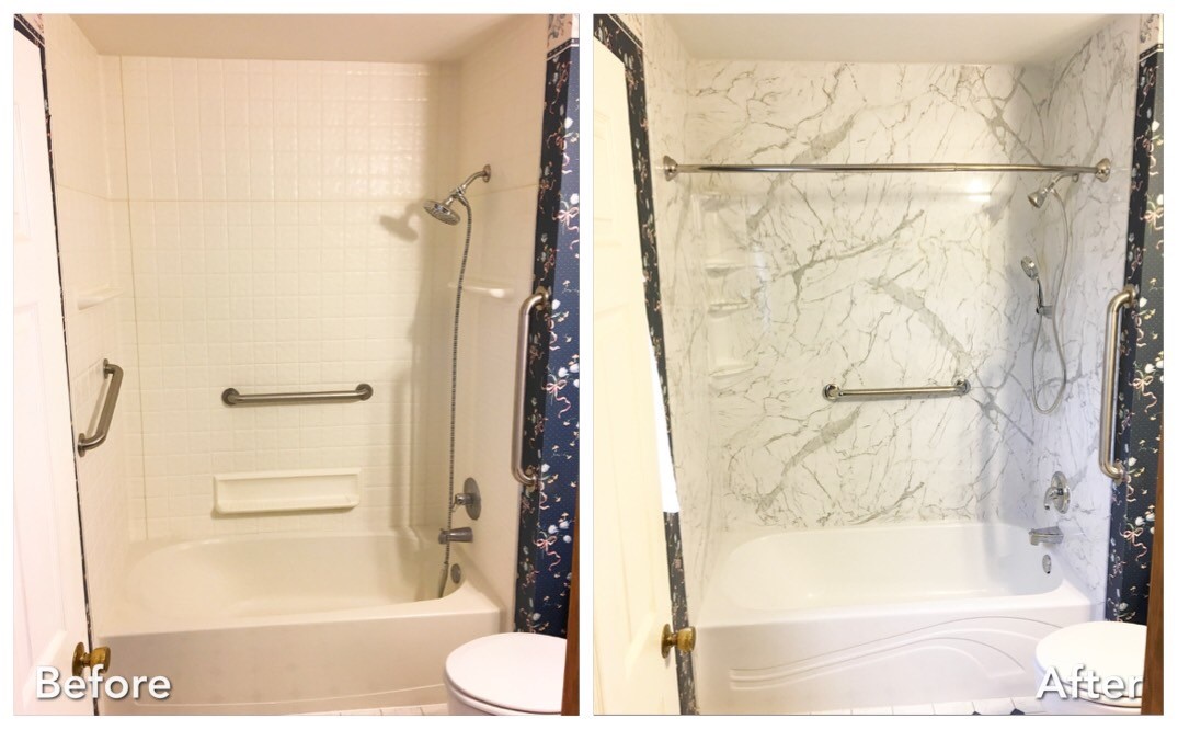 Before and after: Bathtub with Marble Surround in Wantagh, Nassau County