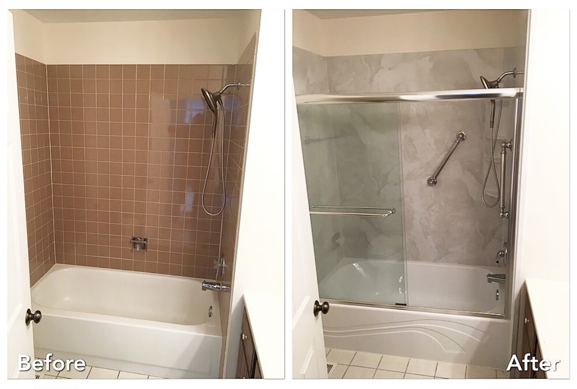 Before and after: Tub Surround Update in Merrick, Nassau County