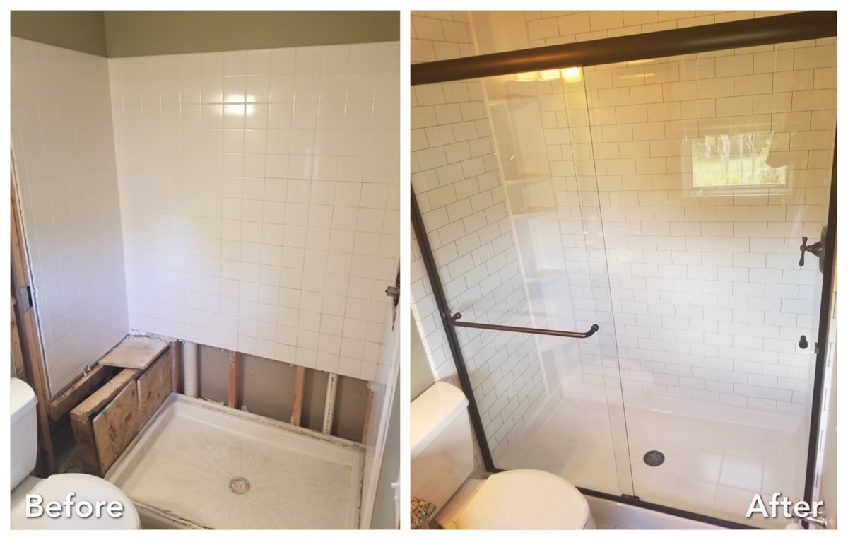 Before and after: Subway Tile Shower in East Meadow, Nassau County