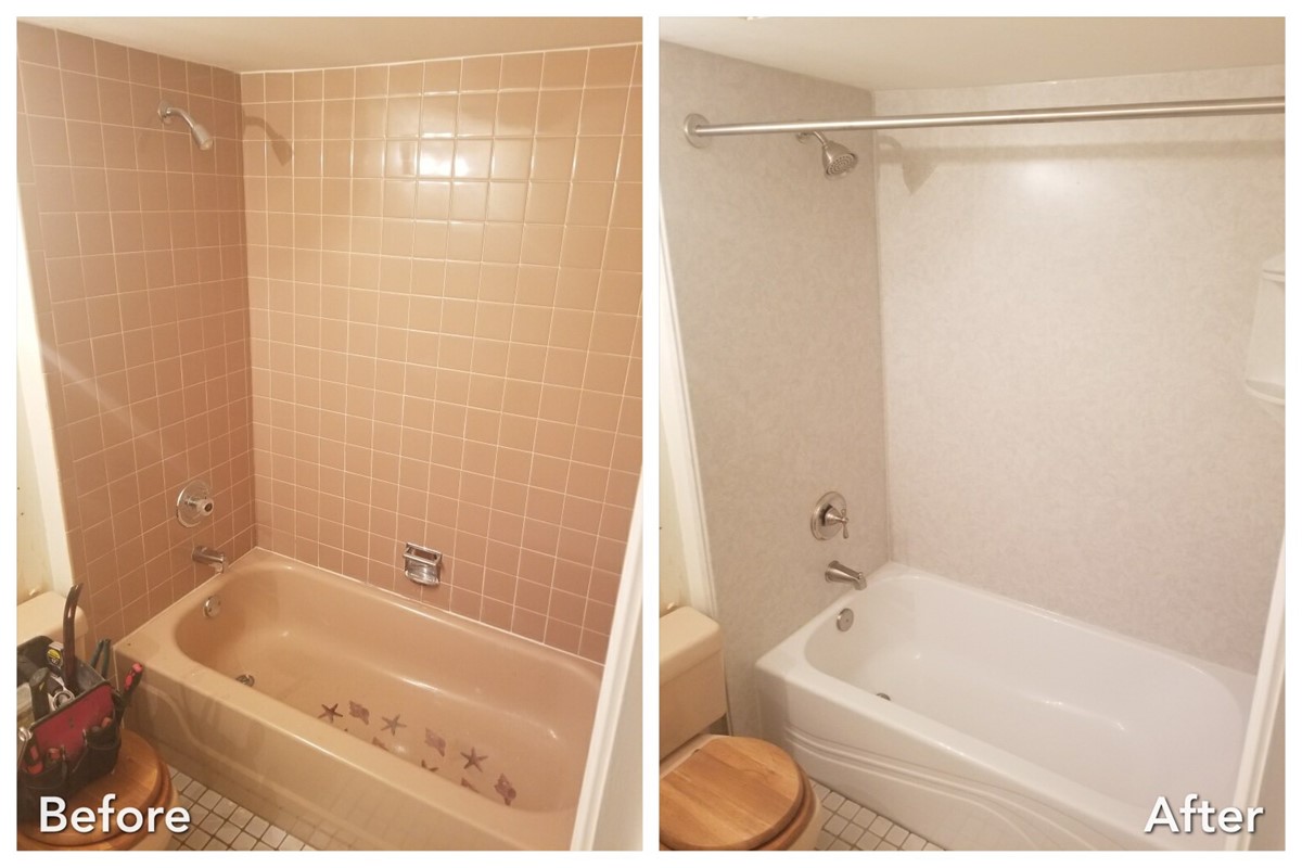 Before and after: Bathtub Surround in Massapequa, Nassau County