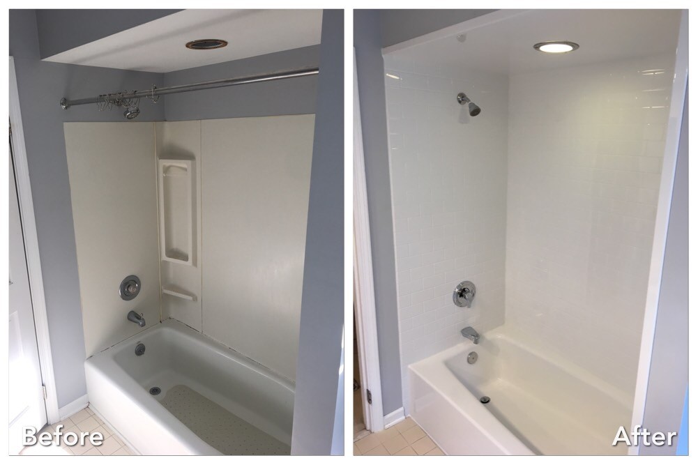 Before and after: Tub Wall Refresh in Deer Park, Suffolk County