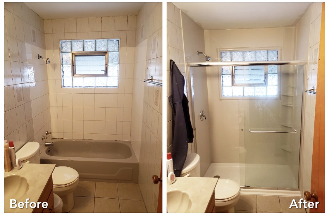 Before and after: Tub-to-Walk-In Shower in Smithtown, Suffolk County