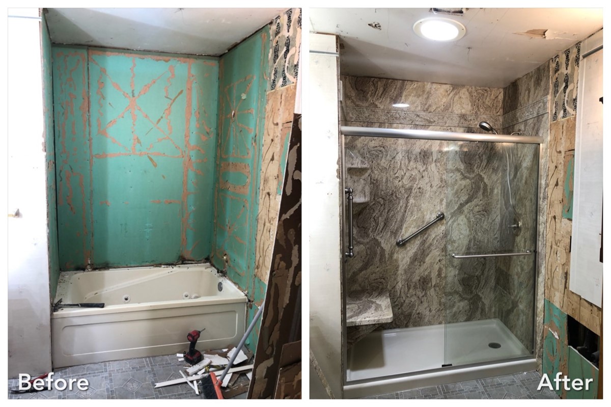 Before and after: Full Gut to Glass Shower in Lindenhurst, Suffolk County