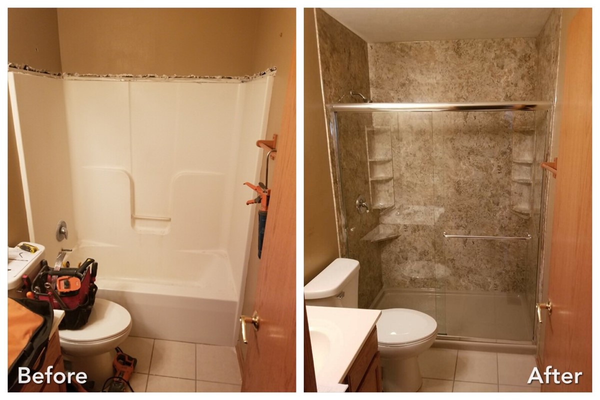 Before and after: Full Bathroom Remodel in Dix Hills, Suffolk County