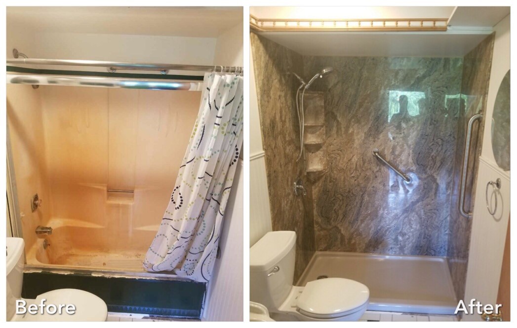 Before and after: Shower with Stone Walls in Commack, Suffolk County